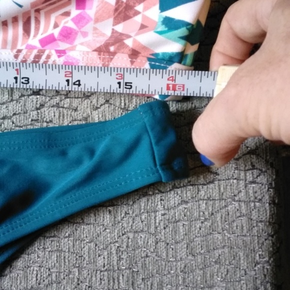 High neck laced front teal and rust bikini w cheeky bottoms - Picture 9 of 12